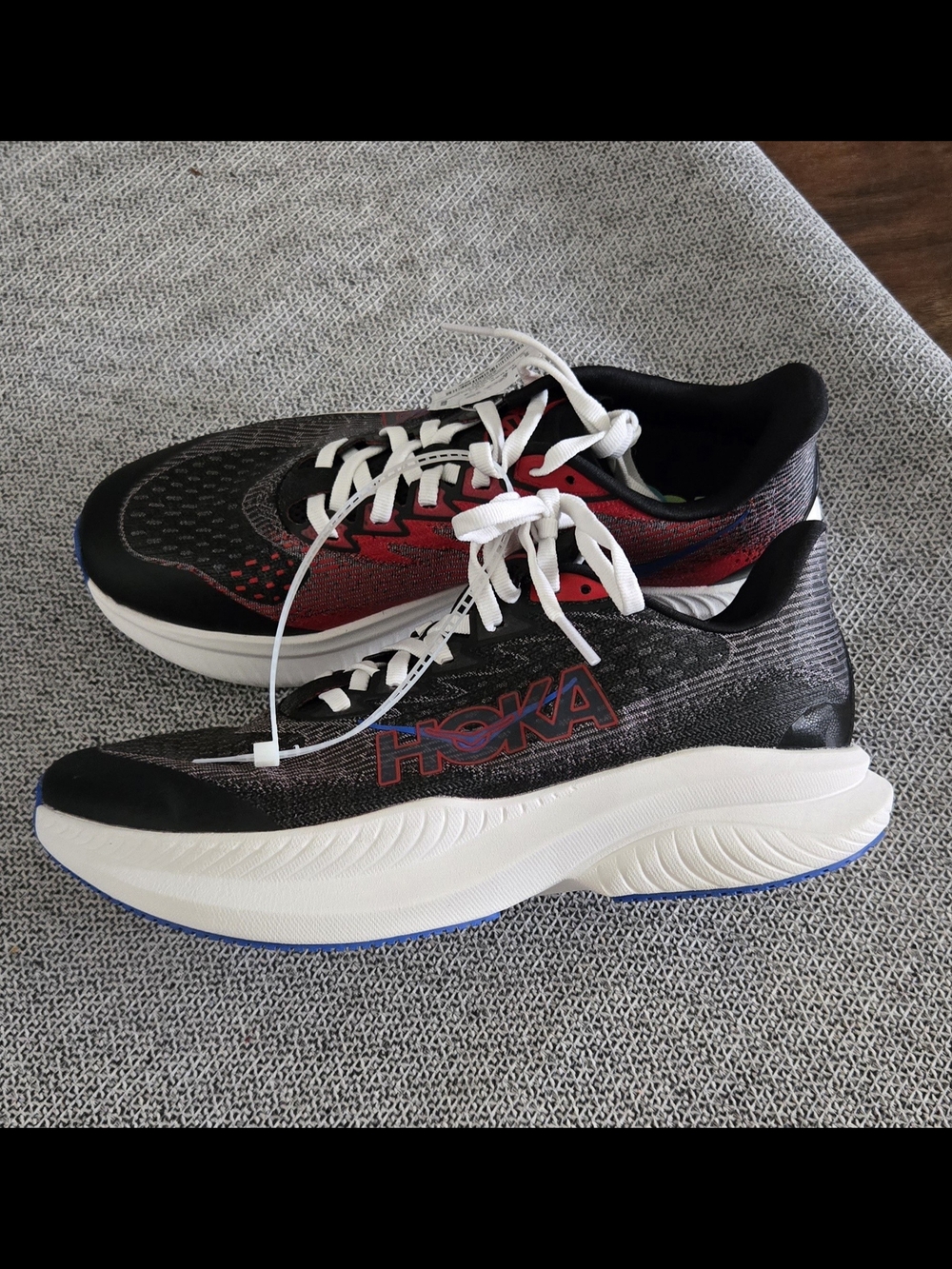 HOKA Youth Running Shoes in Black, Red & White 235